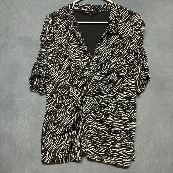 Jane + Delancey Blouse Womens XL Rouche Zebra Sheer Stretchy Office Goblincore - Picture 1 of 9